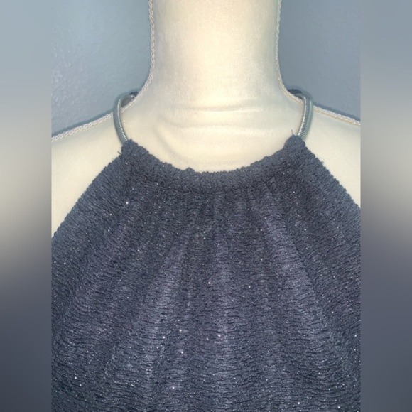 Eliza J Dress Sparkle Gray Halter Neck Sleeveless Cocktail Party Ruched Chain 12 - Picture 4 of 15